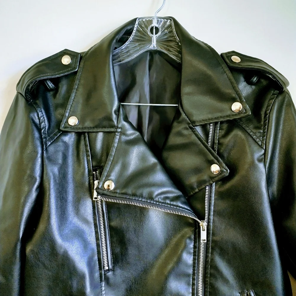 NWOT Shein Black PU Leather Women's Moto Jacket. - Picture 3 of 15
